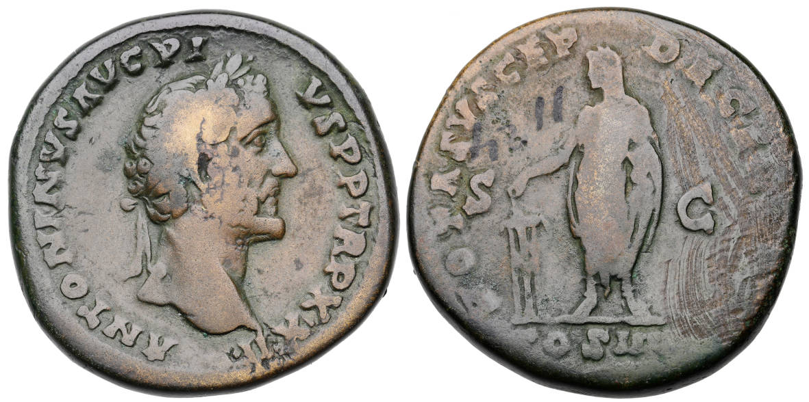 Antoninus Pius, 138-161 AD, AE Sestertius, Emperor at Altar